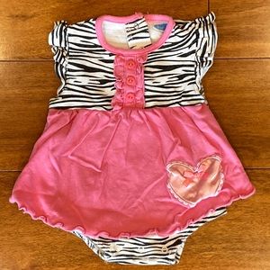 Bon Bebe Zebra Heart Onesie Baby Dress Size 18 Months Pink Black White